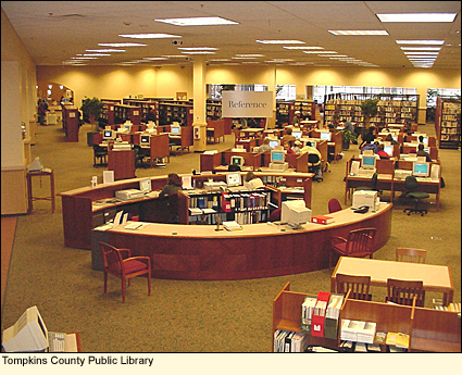 The Reference Dept. at the Tompkins County Public Library in Ithaca, New York USA