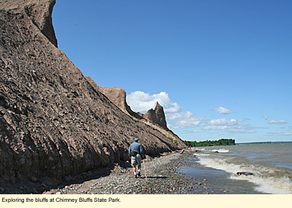 Exploring the bluffs at Chimney Bluffs State Park.