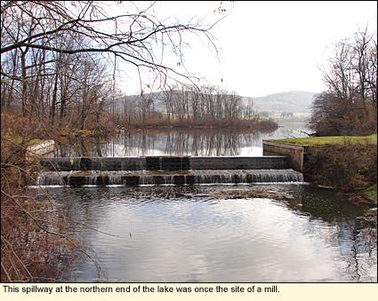 The spillway at the northern end of Dryden Lake in the Finger Lakes, New York USA. The site was once a mill.
