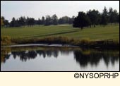 Pond on the golf course at Bonavista State Park Golf Course in Seneca County in the Finger Lakes Region, New York USA.