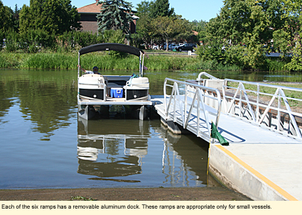 Each of the six ramps at Canandaigua Lake State Marine Park has a removable aluminum dock. These ramps are appropriate only for small vessels.