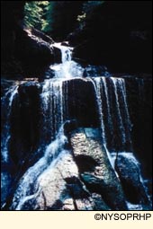 One of the many waterfalls at Fillmore Glen State Park in Cayuga County in the Finger Lakes Region, New York USA.