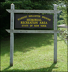 Sign at the entrance to the Harriet Hollister Spencer Memorial Recreation Area in the Finger Lakes, New York.