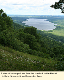 A view of Honeoye Lake from the overlook in the Harriet Hollister Spencer Memorial  Recreation Area in the Finger Lakes, New York, USA.
