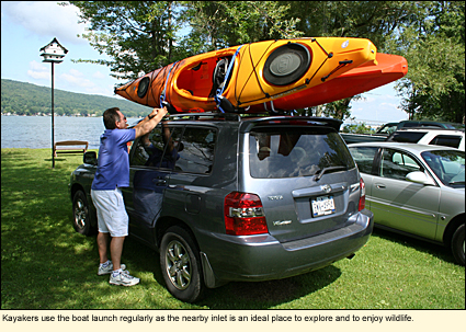 Kayakers use the boat launch regularly as the nearby inlet is an ideal place to explore and to enjoy wildlife.