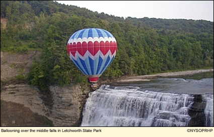 Ballooning over the middle falls in Letchworth State Park in the Finger Lakes, New York, USA.