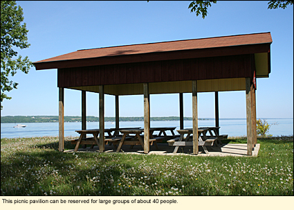 This picnic pavilion at Lodi Point State Marine Park can be reserved for large groups of about 40 people.