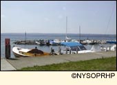Dock at Lodi Point State Park in Seneca County in the Finger Lakes Region, New York USA.