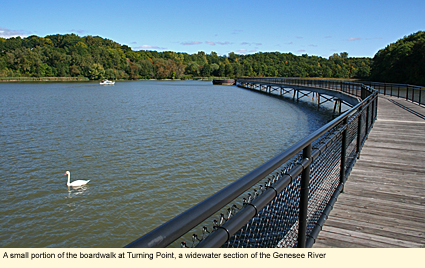A small portion of the boardwalk at Turning Point, a widewater section of the Genesee River.
