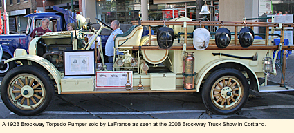A 1923 Brockway Torpedo Pumper sold by LaFrance as seen at the 2008 Brockway Truck Show in Cortland, New York (USA),