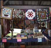 Quilts on sale at the farmers' market in Ithaca, New York
