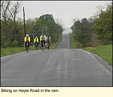 Biking on Hayts Road in Enfield, New York (USA) in the rain.