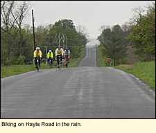 Biking on Hayts Road in Enfield, New York (USA) in the rain.