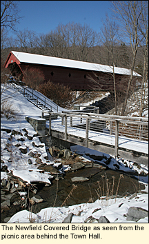 The Newfield Covered Bridge as seen from the picnic area behind the Town Hall in Newfield, New York USA.