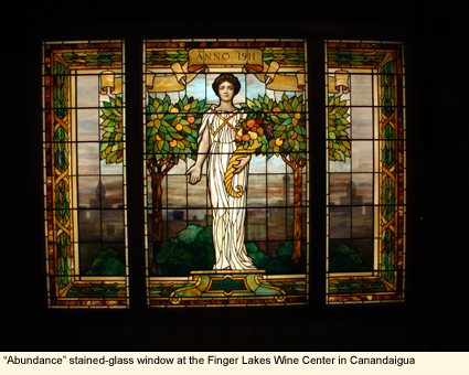 "Abundance" stained-glass window at the Finger Lakes Wine Center in Canandaigua, New York in the Finger Lakes Region.