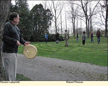 People enjoy the Pierson Labyrinth in Scottsville, New York USA