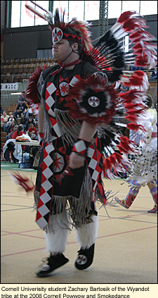 Cornell University student Zachary Bartosik of the Wyandot tribe dances at the 2008 Cornell Powwow and Smokedance in Ithaca, New York, USA.
