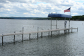 Gulls sit on a dock on Conesus Lake in the Finger Lakes, New York.