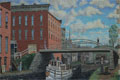 A mural in Weedsport, New York by Dawn Jordan titled "Erie Canal in 1910."