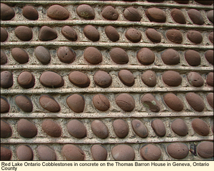 Red Lake Ontario cobblestones in concrete on the Thomas Barton House in Geneva, Ontario County, New York