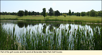 Part of the golf course and the pond at Bonavista State Park Golf Course.