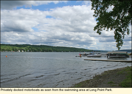 View of Conesus Lake from Long Point Park in the Finger Lakes, New York USA.