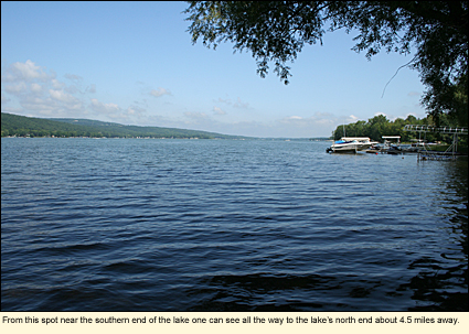 From this spot near the southern end of Honeoye Lake, one can see all the way to the lake's north end about 4.5 miles away.