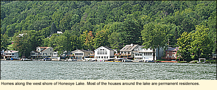 Homes along the west shore of Honeoye Lake. Most of the houses around the lake are permanent residences.