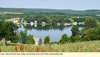 Loon Lake and the Loon Lake Community in Wayland, New York from one of the surrounding hills.