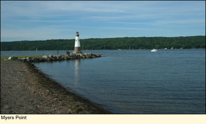 The lighthouse at Myers Point on Cayuga Lake in the Finger Lakes, New York USA.