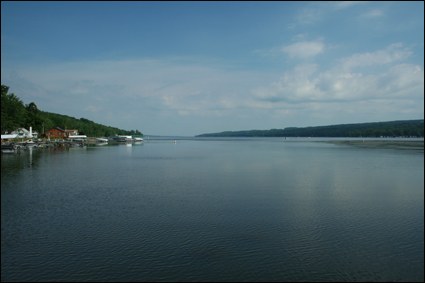 A calm morning on Owasco Lake in the Finger Lakes, New York USA.