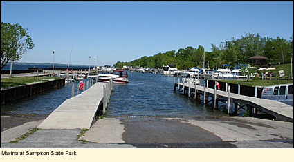 The Marina at Sampson State Park on Seneca Lake in the Finger Lakes, New York, USA.