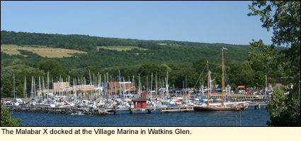 Malabar X docked at the Village Marina in Watkins Glen, the Finger Lakes, New York USA.