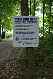 A sign warning visitors to Canadice Lake that it is the watershed for the City of Rochester, New York USA.