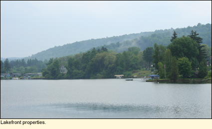 Lakefront properties on Otisco Lake in the Finger Lakes, New York USA.