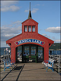 The pier at the Seneca Lake waterfront, Watkins Glen, New York USA
