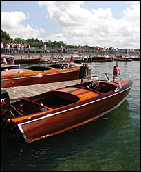 Annual antique boat show on Skaneateles Lake in the Finger Lakes, New York USA.