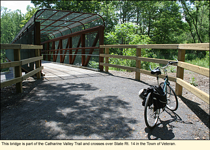This bridge is part of the Catharine Valley Trail and crosses over State Rt. 14 in the Town of Veteran.