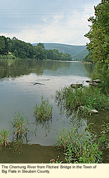 The Chemung River from Fitches' Bridge in the Town of Big Flats in Steuben County, New York, USA.