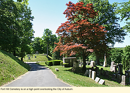 Fort Hill Cemetery is on a high point overlooking the City of Auburn.