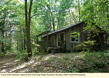 A one-room structure used by the Chemung Valley Audubon Society, which owns the Gleason Audubon Wildlife Sanctuary.
