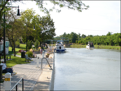The Erie Canal as seen from the pier in Brockport, New York in the Finger Lakes.