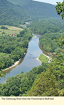 The Chemung River from the Frenchman's Bluff trail at Tanglewood Nature Center & Museum near Elmira, New York, USA.