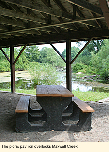 The picnic pavilion in Beechwood State Park in Sodus, New York overlooks Maxwell Creek.