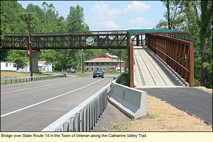 Bridge over State Route 14 in the Town of Veteran along the Catherine Valley Trail in the Finger Lakes, New York, USA.