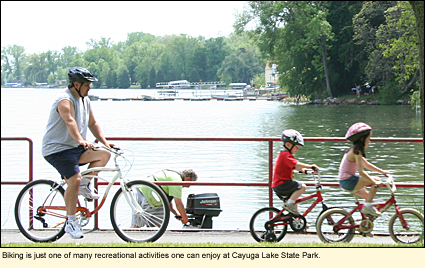 Biking is just one of many recreational activities one can enjoy at Cayuga Lake State Park in the Finger Lakes.