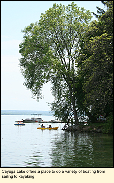 Cayuga Lake offers a place to do a variety of boating from sailing to kayaking.