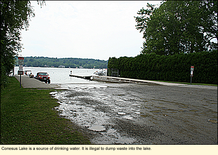 Conesus Lake is a source of drinking water. It is illegal to dump waste into the lake.