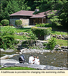 A bathhouse is provided for changing into swimming clothes in Fillmore Glen State Park.