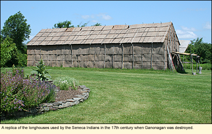 A replica of the longhouses used by the Seneca Indians in the 17th century when Ganonagan was destroyed.